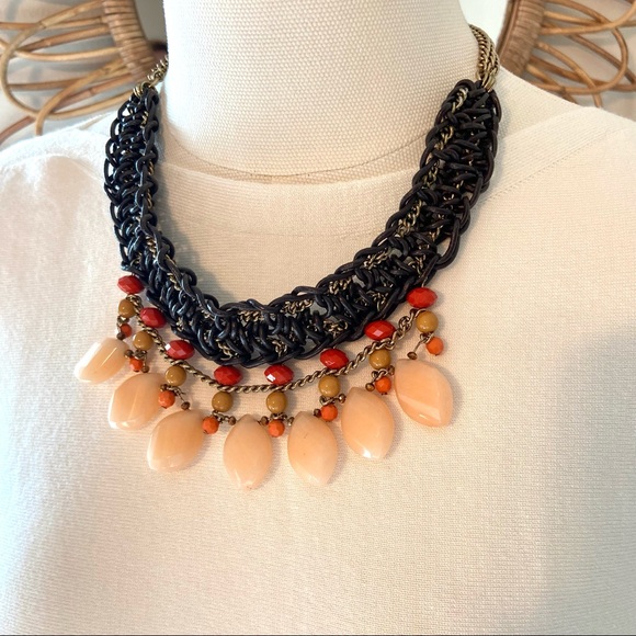 Coldwater Creek Jewelry - Beautiful Boho Brown, Orange, Peach Stones Statement Collar Necklace